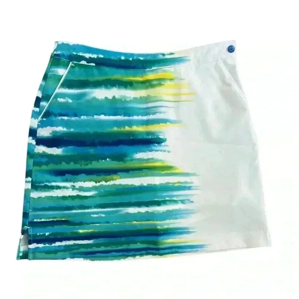 EP Pro Golf Blue Green Yellow Abstract Printed white Golf Skirt Skort 6